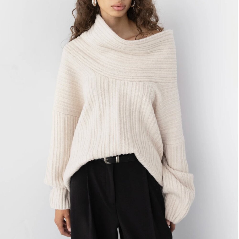 OAK + FORT | VIRAL OVERSIZED SLOUCHY OFF THE SHOULDER SWEATER | MEDIUM